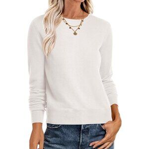 Women's White Trendy Outfits Sweaters Top Long Sleeve Crewneck Loose Pullover